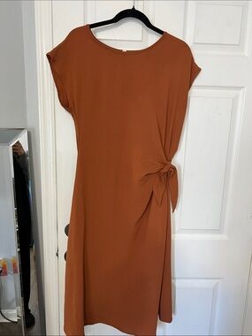 See You Monday Rust Tie-Side Midi Dress